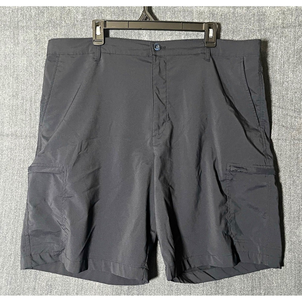 Chaps Mens Gray Stretch Cargo Shorts Size 40 Flat Front Solid Button Cargo